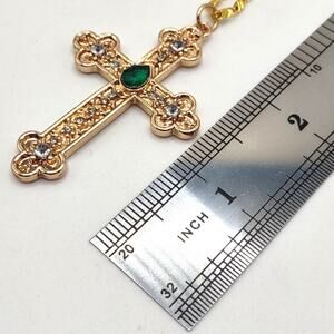 18k Gold Plated Necklace w/ Spanish Style Cross Pendant Christian Catholic Gift